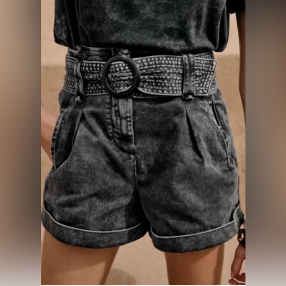 Sezane high waisted Rome shorts in black wash denim